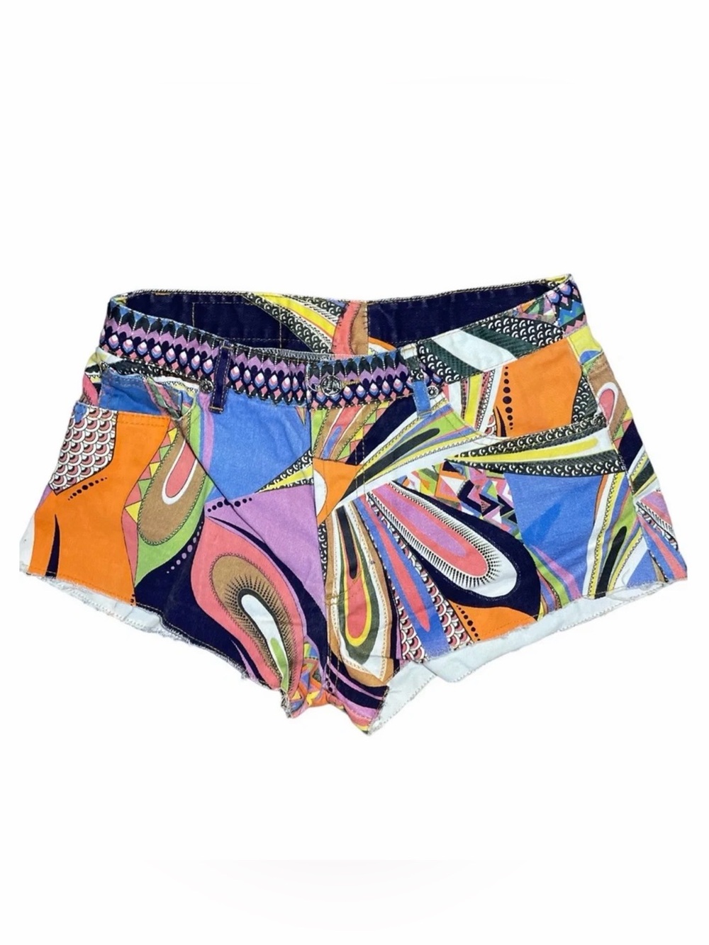 UNIQUE FARM Rio Multicolor Abstract Print Jean Shorts Maximalist